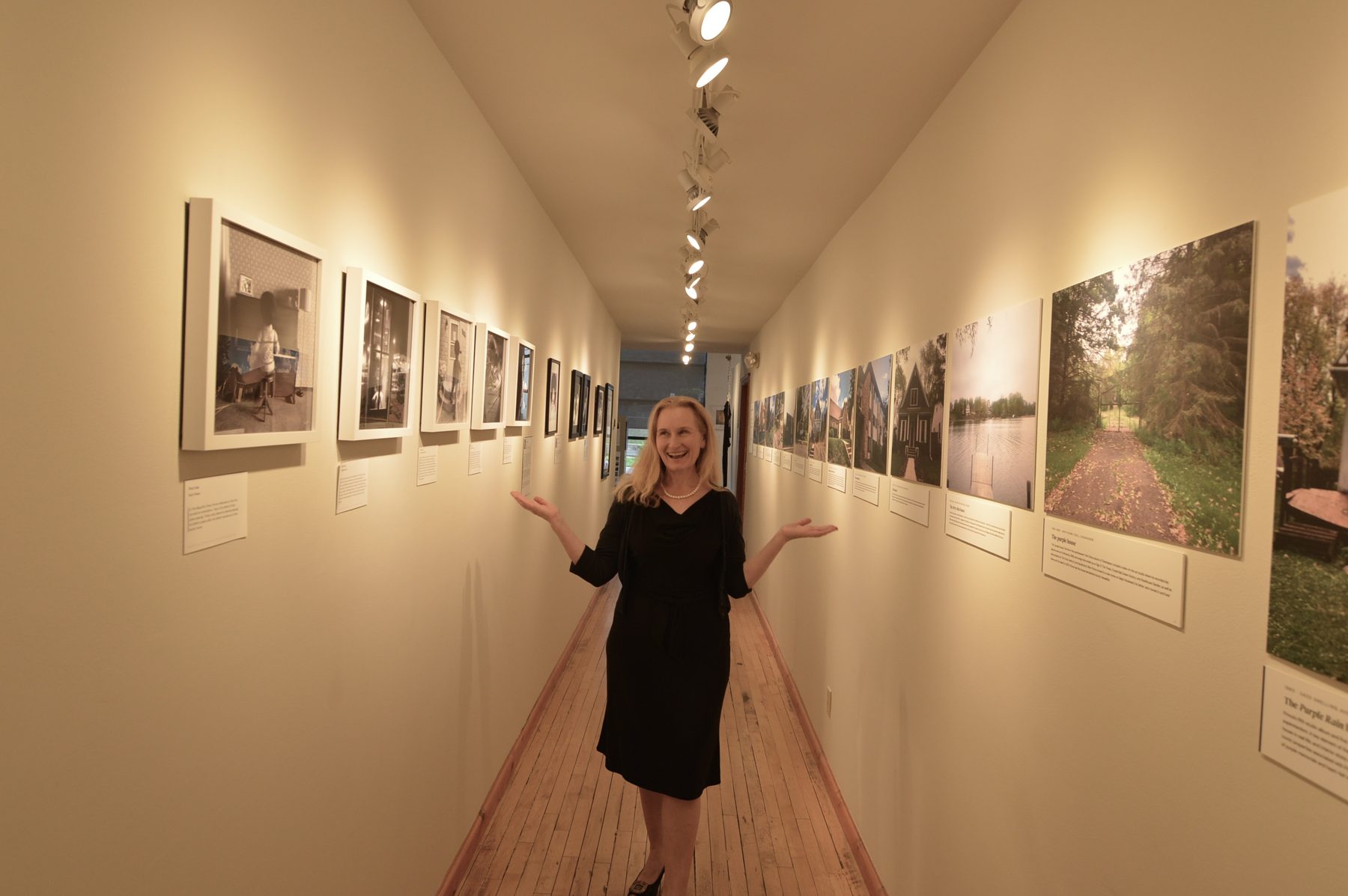 Emma Balázs in the Houses of Prince corridor at Roberts Gallery, Minneapolis, 2026